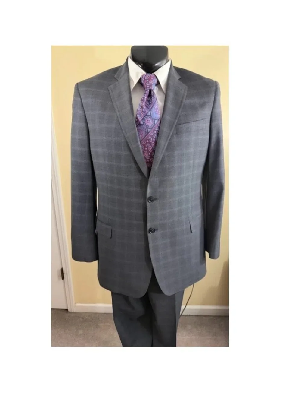 Brooks Brothers 346 Mens 43RG Gray Plaid Wool Blend 2 Piece Suit Fitzgerald Fit